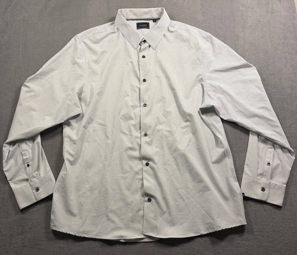 7‎ Diamonds Shirt Mens XXL Gray Micro Check Plaid Long Sleeve Button Down Dress